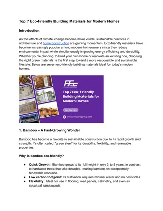 Top 7 Eco-Friendly Building Materials for Modern Homes