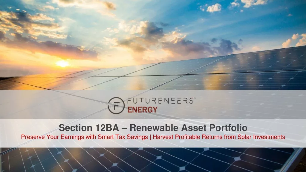 Maximize Tax Savings and Profitable Returns with Section 12BA Renewable Asset Portfolio
