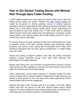 How to Get Started Trading Stocks with Minimal Risk Through Apex Trader Funding