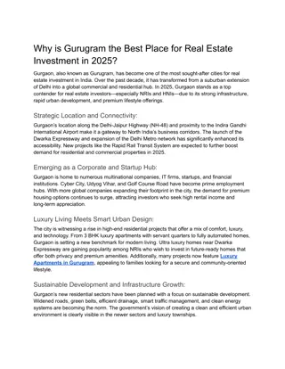 Why is Gurugram the Best Place for Real Estate Investment in 2025