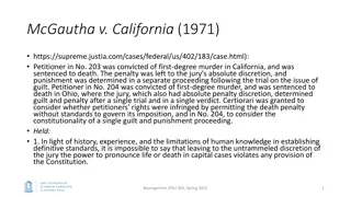 Landmark Case of McGautha v. California (1971) Regarding Death Penalty Standards