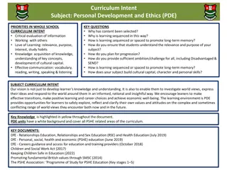 Key Stage 3 Personal Development and Ethics Curriculum Plan