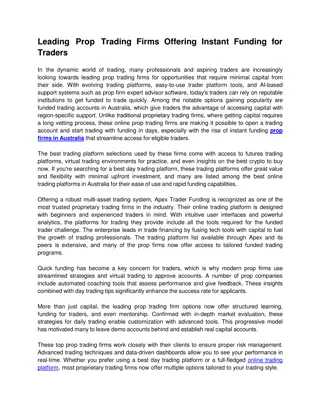 Leading Prop Trading Firms Offering Instant Funding for Traders