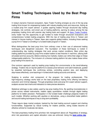 Smart Trading Techniques Used by the Best Prop Firms