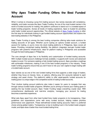 Why Apex Trader Funding Offers the Best Funded Account