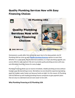 Quality Plumbing Services Now with Easy Financing Choices