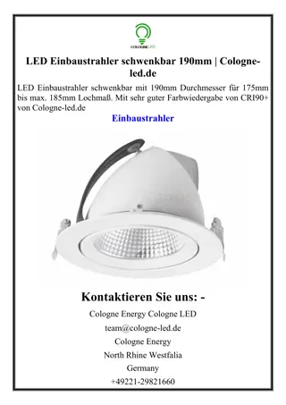LED Einbaustrahler schwenkbar 190mm | Cologne-led.de