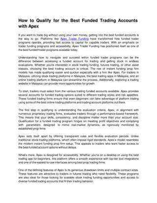 How to Qualify for the Best Funded Trading Accounts with Apex