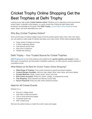 Cricket Trophy Online Shopping  Get the Best Trophies at Delhi Trophy