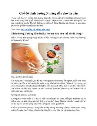 Chế độ dinh dưỡng 3 tháng đầu cho bà bầu