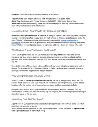 Keyword _ PENTHOUSE WITH PRIVATE TERRACE IN DELHI NCR