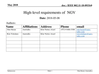 Understanding High-Level Requirements of NGV in IEEE 802.11-18-0933r0