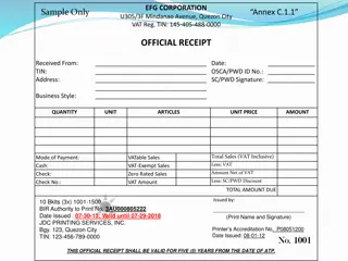Official Receipt Samples for EFG Corporation, ABC Corporation, and Larry B. Velo, M.D.