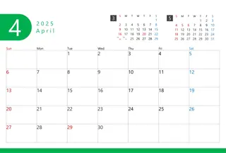 Monthly Calendar Slides for April, May, June, July, August, September, and October