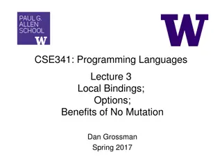 Programming Languages Lecture 3: Local Bindings, Options, Benefits of No Mutation