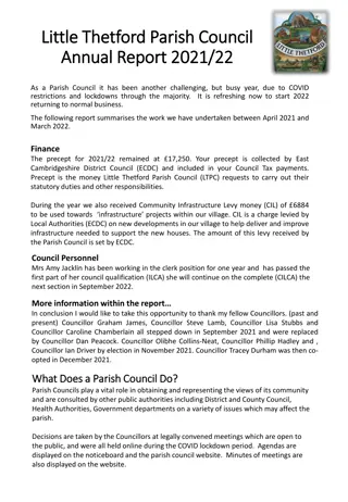Little Thetford Parish Council Annual Report 2021/22 Summary