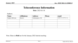 IEEE 802.11-23 Teleconference Schedule January 2023