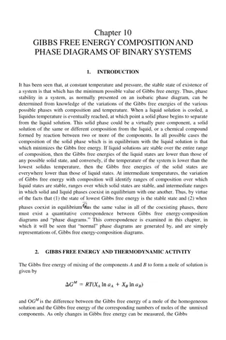 Gibbs Free Energy Composition and Phase Diagrams of Binary Systems