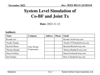 System-Level Simulation of Co-BF and Joint Transmission in IEEE 802.11-22/1821r0