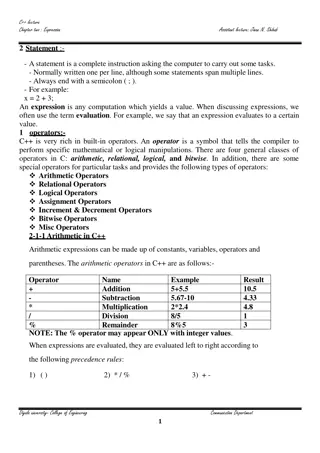 Understanding C++ Expressions: Operators, Statements, and Evaluation