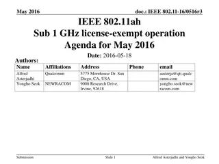 IEEE 802.11ah Sub-1 GHz License-Exempt Operation Agenda May 2016