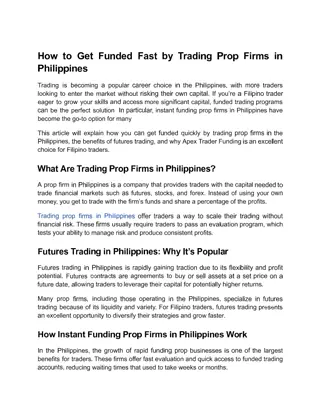How to Get Funded Fast by Trading Prop Firms in Philippines