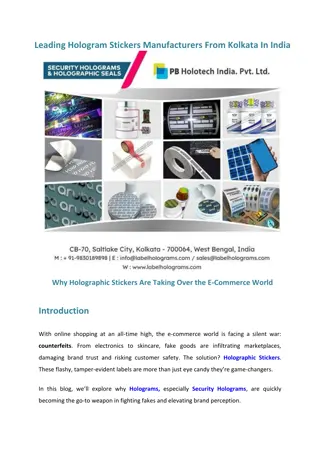 Leading Hologram Stickers Manufacturers From Kolkata In India