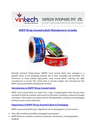 BOPP Wrap Around Labels Manufacturer in India