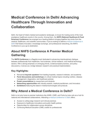 Medical Conference in Delhi Advancing Healthcare Through Innovation and