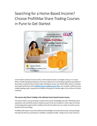 Searching for a Home-Based Income Choose ProfitMax Share Trading Courses in Pune to Get Started