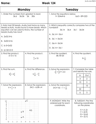 Math Problems and Equations - Order Numbers, Solve Equations, Find Products, Quotients, Sums & Differences