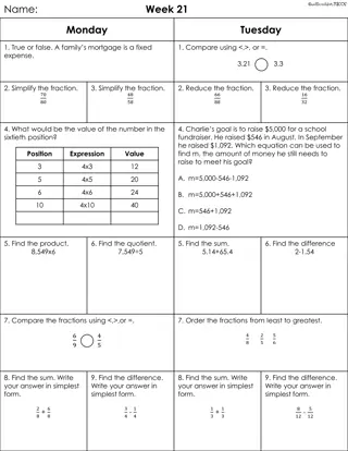 Math Practice Questions and Answer Key for Week 21