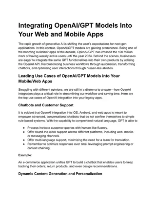 Integrating OpenAI/GPT Models Into Your Web and Mobile Apps