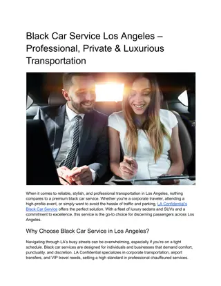 Black Car Service Los Angeles – Professional, Private & Luxurious Transportation