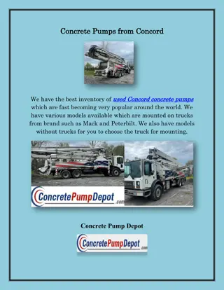 Used Concord Concrete Pumps,  concretepumpdepot