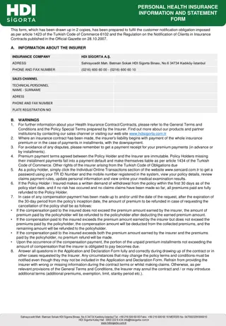 Personal Health Insurance Information and Statement Form