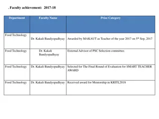 Achievements in Food Technology: Dr. Kakali Bandyopadhyay and Faculty 2017-2019