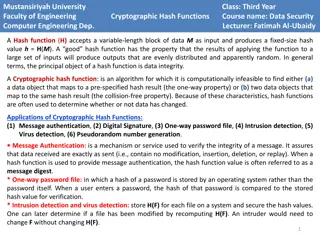 Cryptographic Hash Functions in Data Security Engineering