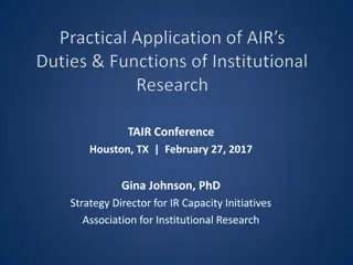 Developing Duties & Functions of Institutional Research