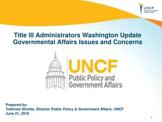 Washington Update on Governmental Affairs Issues