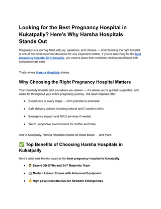 Looking for the Best Pregnancy Hospital in Kukatpally? Here’s Why Harsha Hospita