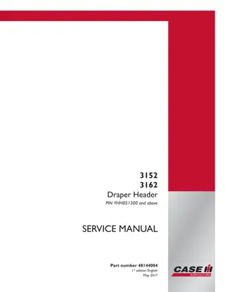CASE IH 3162 Draper Header Service Repair Manual Instant Download (PIN YHH051300 and above)