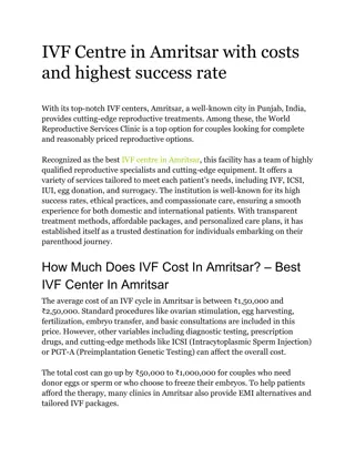 IVF Centre in Amritsar with costs and highest success rate