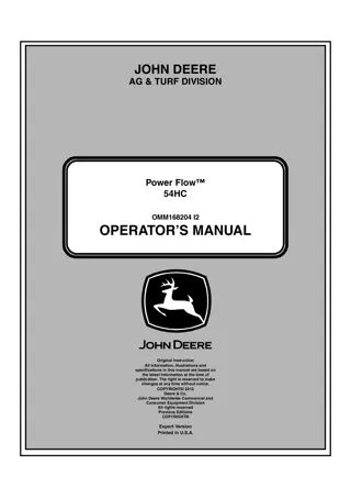 John Deere 54HC Power Flow™ Operator’s Manual Instant Download (Publication No.OMM168204)