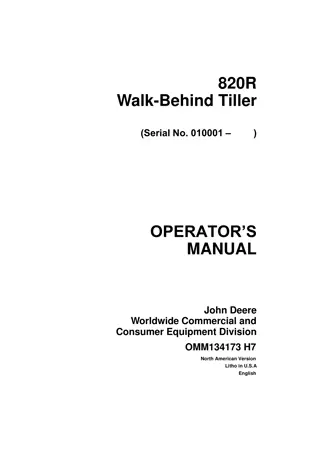 John Deere 820R Walk-Behind Tiller Operator’s Manual Instant Download (pin.010001-) (Publication No.OMM134173)