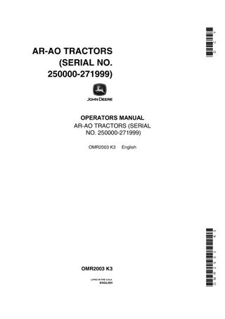 John Deere AR-AO Tractors Operator’s Manual Instant Download (PIN250000-271999) (Publication No.OMR2003)
