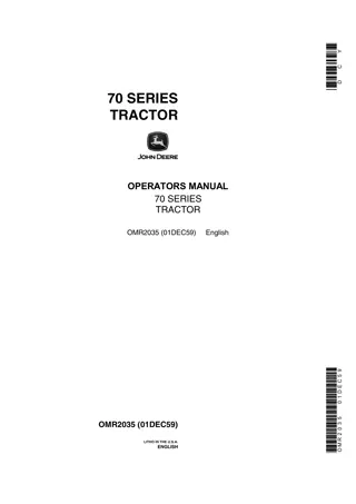 John Deere Model 70 Series Tractors Operator’s Manual Instant Download (Publication No.OMR2035)