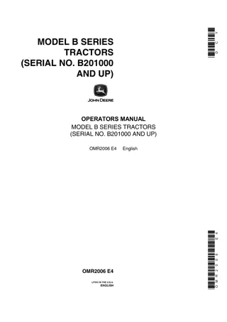 John Deere Model B Series Tractors Operator’s Manual Instant Download (PINB201000 and up) (Publication No.OMR2006)