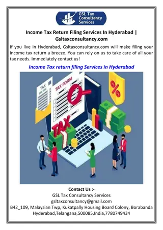Income Tax Return Filing Services In Hyderabad.Gsltaxconsultancy.com