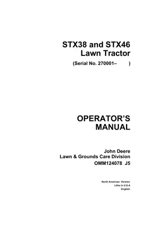 John Deere STX46 Lawn Tractor Operator’s Manual Instant Download (pin.270001-) (Publication No.OMM124078)